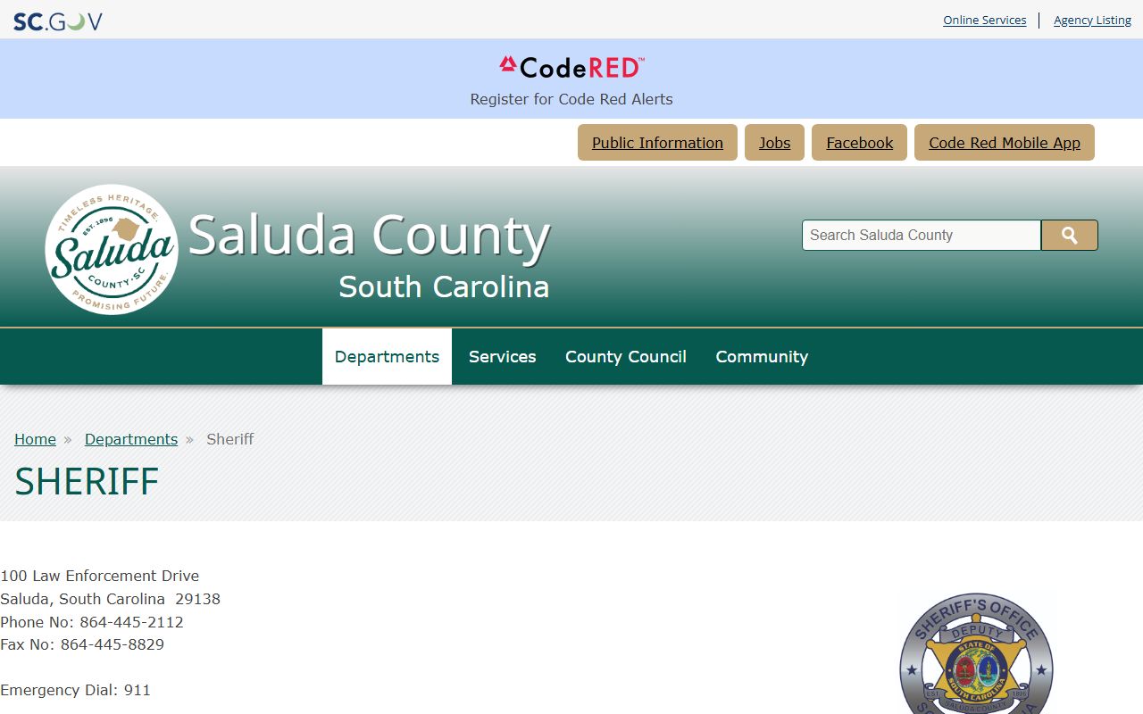 Saluda County sheriff inmate records contact page